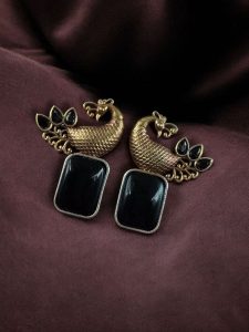 Traditional Look alike Two-Tone Peacock Earrings | Ethnic Stone Work Perfect Jewelry for Women - color: "Black"
