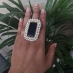 Bulk 26 Gold Plated Adjustable Ring | Monalisa Stone & Pearl Work Party Wear Best Jewelry - "Blue"
