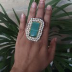 Bulk 24 Gold Plated Adjustable Ring | Monalisa Stone & Pearl Work Party Wear Best Jewelry - "Mint"