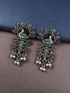 Elegant Brass Peacock Earrings – The Perfect Statement Accessory - COLOR: "RED"