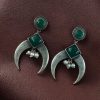 Silver replica half moon earrings with pearl and stone work