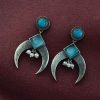 Silver replica half moon earrings with pearl and stone work