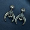Silver replica half moon earrings with pearl and stone work