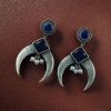 Silver replica half moon earrings with pearl and stone work