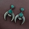 Silver replica half moon earrings with pearl and stone work