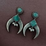 Bulk 20 Traditional Stone & Pearl Work Half Moon Earrings | Silver Replica Perfect Ethnic Dangler Jewelry - "Mint"