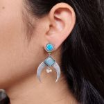 Traditional Stone & Pearl Work Half Moon Earrings | Silver Replica Perfect Ethnic Dangler Jewelry