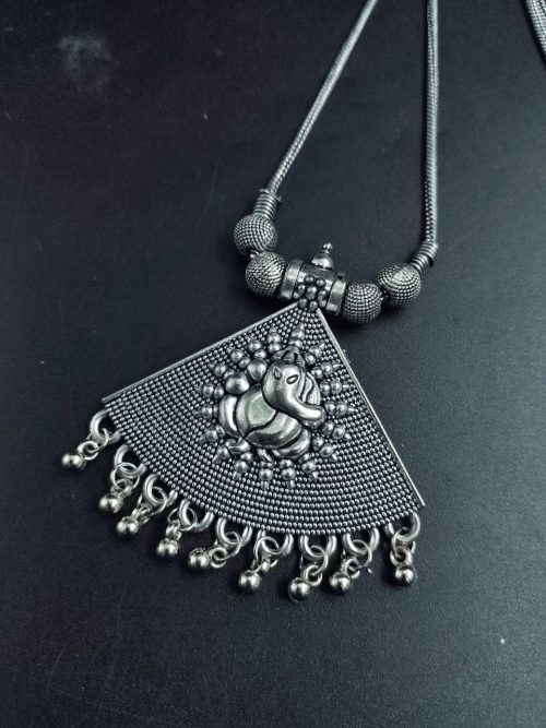Designer Ganesha silver plated necklace with chain pendant