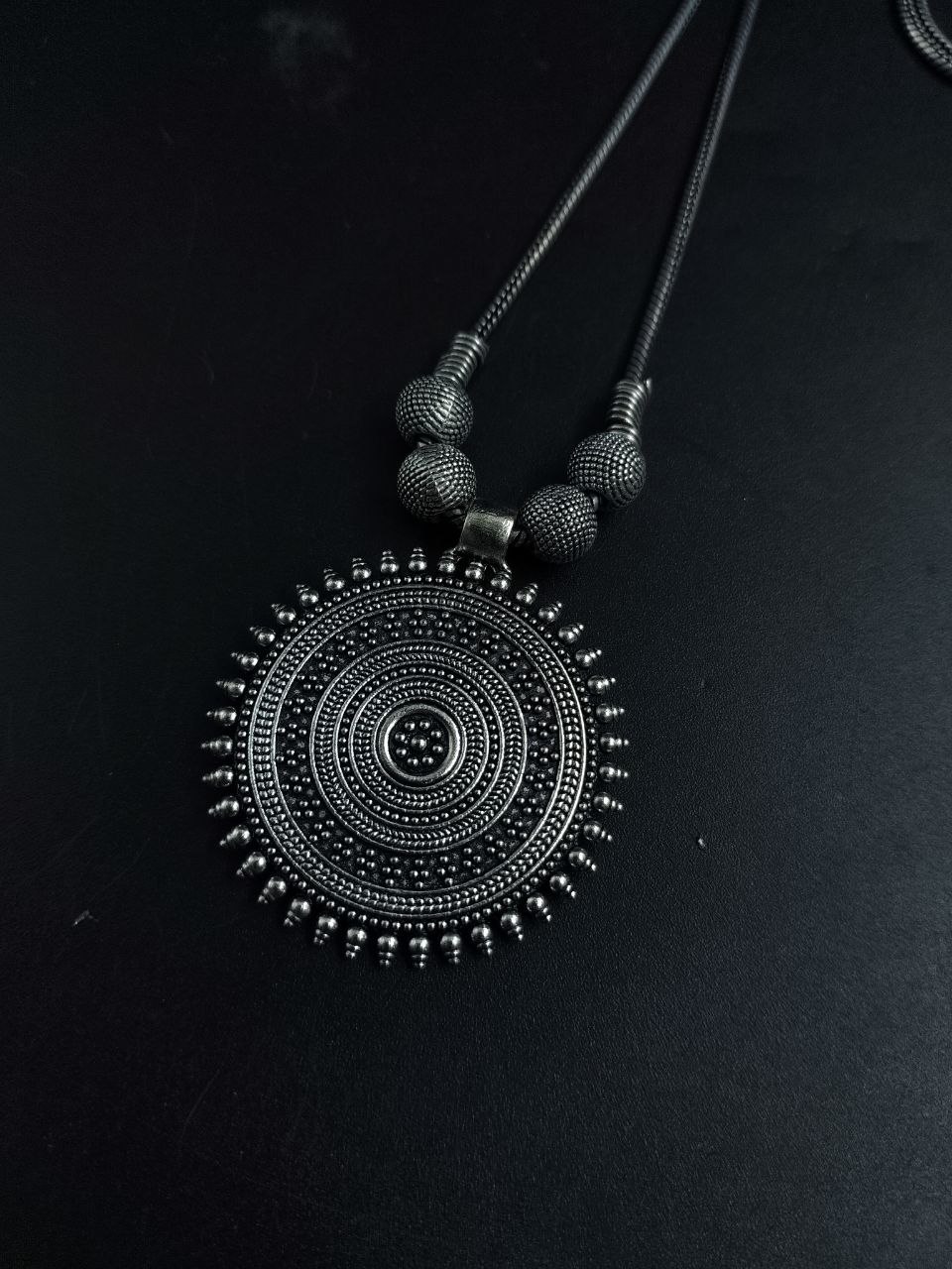 Designer Chain Pendant German Silver Necklace | Round Shape Best Jewelry Set 2 German silver round shape necklace set with designer chain pendant