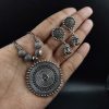 German silver round shape necklace set with designer chain pendant