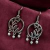 Oxidized German silver leaf & circle hook earrings for daily wear