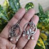 Oxidized German silver leaf and circle hook earrings for daily wear