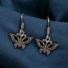 Vintage German Silver Butterfly Hook Earrings Oxidized Dangler