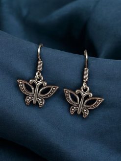Vintage German Silver Butterfly Hook Earrings Oxidized Dangler