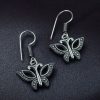 Vintage German Silver Butterfly Hook Earrings Oxidized Dangler