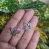 Vintage German Silver Butterfly Hook Earrings Oxidized Dangler