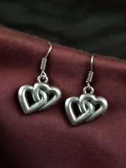 German Silver Oxidized Heart Earrings