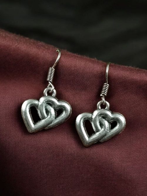 German Silver Oxidized Heart Earrings