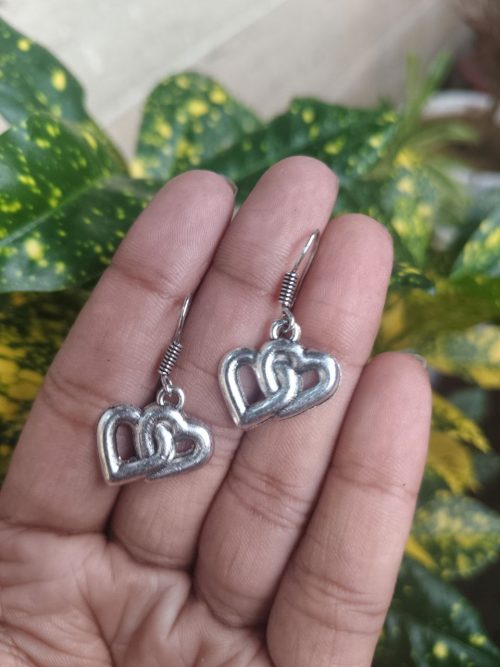 German Silver Oxidized Heart Hook Dangler Earrings