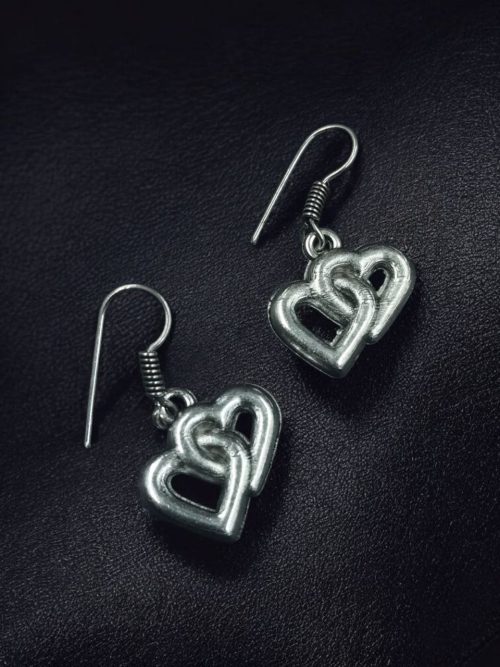 German Silver Oxidized Heart Hook Dangler Earrings