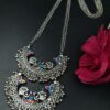 Traditional Silver Plated Peacock Necklace with Stone Work