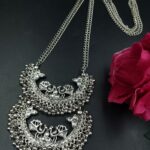 Bulk 110 Traditional Silver Plated Peacock Necklace – Handmade Stone Work Best Long Oxidized Jewelry - "White"