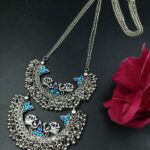 Traditional Silver Plated Peacock Necklace – Handmade Stone Work Best Long Oxidized Jewelry