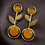 Bulk 94 Gold Plated Western Look Earrings | Unique & Ethnic Floral Art with Monalisa Stone Leaf Design - "Yellow"