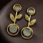 Bulk 92 Gold Plated Western Look Earrings | Unique & Ethnic Floral Art with Monalisa Stone Leaf Design - "Grey"