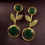 Bulk 98 Gold Plated Western Look Earrings | Unique & Ethnic Floral Art with Monalisa Stone Leaf Design - "Green"