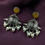 Bulk 80 Traditional Look Alike Peacock Earrings | Oxidized Silver Replica Stone & Pearl Work Dangler Unique Jewelry - "Yellow"