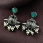 Bulk 78 Traditional Look Alike Peacock Earrings | Oxidized Silver Replica Stone & Pearl Work Dangler Unique Jewelry - "Mint"