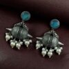 Traditional oxidized silver replica peacock earrings with pearl and stone work.