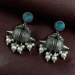 Bulk 84 Traditional Look Alike Peacock Earrings | Oxidized Silver Replica Stone & Pearl Work Dangler Unique Jewelry - "Aqua"