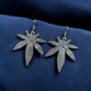 Oxidized silver plated long leaf earrings for women.