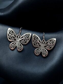 German Silver Floral Art Hook Dangler Butterfly Earrings for Girls