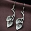 Oxidized German Silver unique Leaf Earrings Hook Dangler for Women