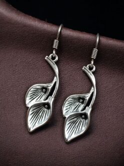 Oxidized German Silver unique Leaf Earrings Hook Dangler for Women