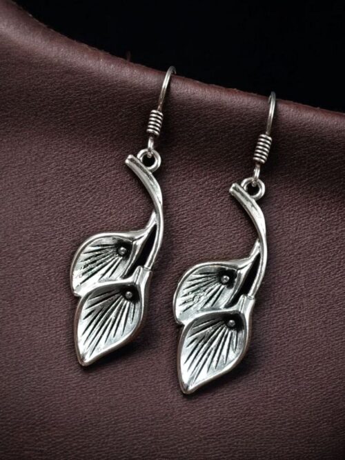 Oxidized German Silver unique Leaf Earrings Hook Dangler for Women