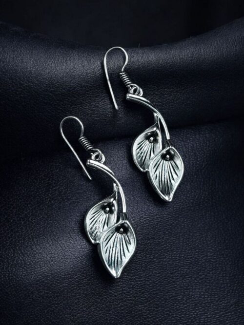 Oxidized German Silver Leaf Hook Dangler Earrings for Women