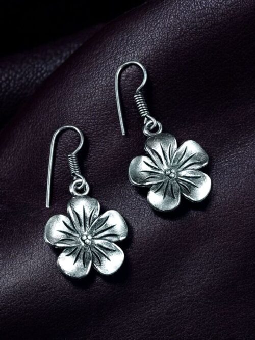 Oxidized German Silver Flower Hook Dangler Earrings for Girls