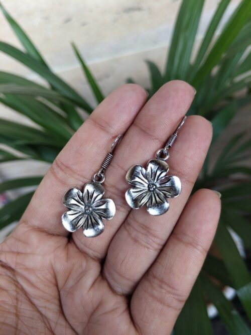 Oxidized German Silver Flower Hook Dangler Earrings for Girls