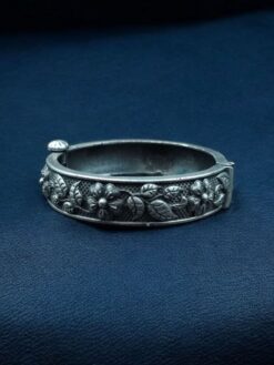 Ethnic Silver Replica Flower Kada Openable Oxidized Bangles for Girls