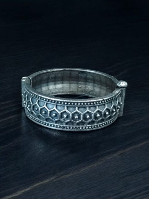 Silver Replica Oxidized Openable Kada Bangles for Women
