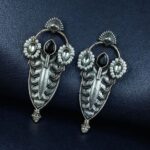 Bulk 24 Traditional Oxidized Silver Plated Stud Earrings | Stone & Pearl Work Perfect Gift For Her - "Black-White"