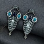 Bulk 32 Traditional Oxidized Silver Plated Stud Earrings | Stone & Pearl Work Perfect Gift For Her - "Aqua-Blue"