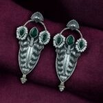 Bulk 36 Traditional Oxidized Silver Plated Stud Earrings | Stone & Pearl Work Perfect Gift For Her - "Green"