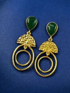 Gold Plated Unique Dangler Earrings | Stone Vintage Look Jewelry for Women - color: "Green"