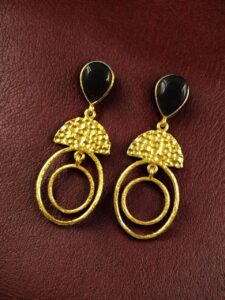 Gold Plated Unique Dangler Earrings | Stone Vintage Look Jewelry for Women - color: "Black"