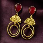 Bulk 46 Gold Plated Unique Dangler Earrings | Stone Vintage Look Jewelry for Women - "Red"